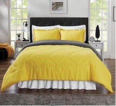 All-Seasons Reversible Comforter Set Canary Yellow Grey King - £26.57 GBP