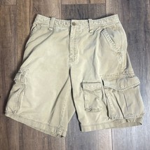 VTG Old Navy Mens Y2K Khaki Cargo Shorts 34 Beach Twill Drawstring 11” Inseam - $21.49