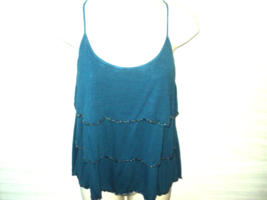 American Eagle Outfitters Women&#39;s Tank Top Size L Teal Blue Beaded Layer... - £10.63 GBP