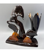 Vtg Handcrafted Black Amber Horn Decorative Vase Heron Egret Water Bird ... - $650.38 MXN