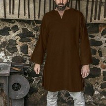 x mas Men&#39;s Cotton Viking Horseback Tunic Medieval Long Sleeve Shirt Renaissance - £80.21 GBP+