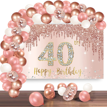 Happy 40Th Birthday Banner Backdrop Decorations with Confetti Balloon Garland Ar - £22.98 GBP