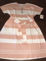 NWT LuLaRoe 3XL White and Peach Wide Stripes Marly Pockets &amp; Sash Dress (M5) - £33.81 GBP