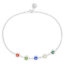 Glitzy Round Rainbow Cubic Zirconia on Orbit Sterling Silver Bracelet or Anklet - £11.92 GBP