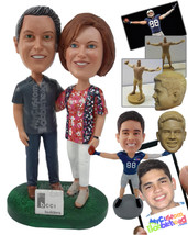 Personalized Bobblehead Builder Couple Standing Next To Their Board While Puttin - £121.96 GBP