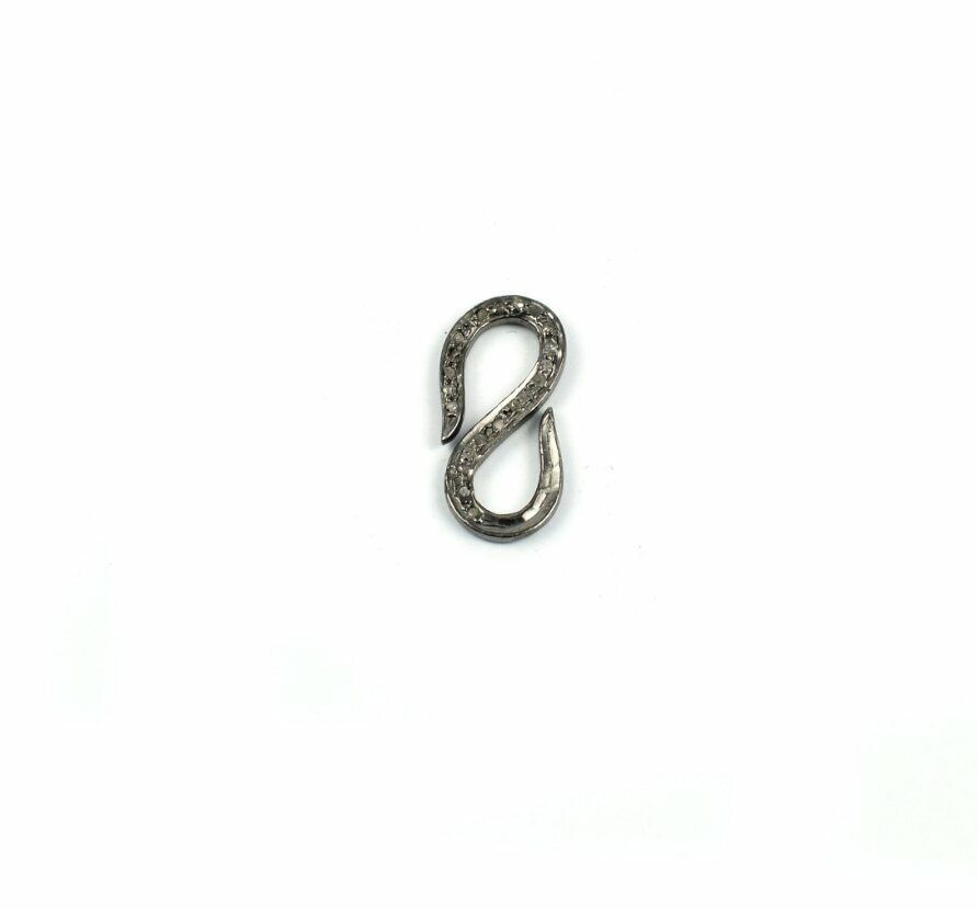 Pave Diamond S Shape Necklace Connector 925 Silver Diamond Findings - $43.09