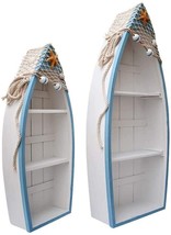 Set of 2 Wooden Nautical Boat Display Shelf Beach Theme Table Decor StandingBoat - £63.94 GBP