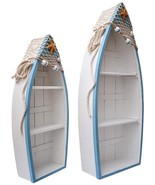 Set of 2 Wooden Nautical Boat Display Shelf Beach Theme Table Decor Stan... - £63.75 GBP