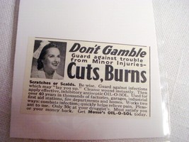 1942 Ad Messo&#39;s Oil-O-Sol Don&#39;t Gamble Guard Against Trouble from Minor Injuries - £6.36 GBP