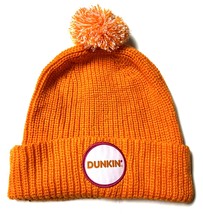 Dunkin Donuts Orange Pom Knit Winter Hat Cap Adult Beanie - $372.61 MXN