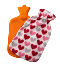 Rubber Hot Water Bottle with Soft Plush Fleece Cover 2000ml (67 fl. oz) Hearts - £10.27 GBP
