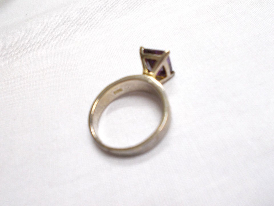 PURPLE MYSTIC TOPAZ FC Rectangle STONE VINTAGE STERLING SILVER RING US SIZE 8 Item image 4