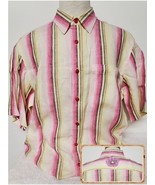 L- Tommy Bahama PINK YELLOW Floral Striped Shirt Tropical Flower Graphic... - £22.92 GBP