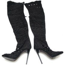 TOM FORD Black Suede Boots Over The Knee Leather Cut Out Peep Toe Sz 38 - £570.92 GBP