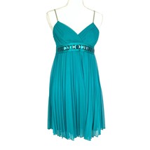 Ruby Rox Pleated Rhinestone Cocktail Party Mini Dress Twirly Green Size M - £19.78 GBP