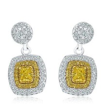 Cushion Natural Fancy Yellow 1.62CT Diamond Drop Dangle Earrings 14k Gold - £3,174.51 GBP