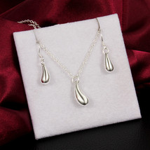 wholesale cute 925 Color Silver water drop pendant necklace earring Jewelry set  - £11.26 GBP