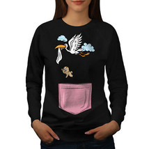Wellcoda Stork Baby Newborn Funny Womens Sweatshirt,  Casual Pullover Jumper - £22.91 GBP+