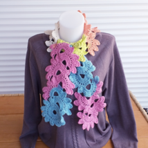 Crochet rainbow scarf, skinny lace scarf, knitted spring handmade  scarf women - £27.14 GBP
