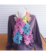 Crochet rainbow scarf, skinny lace scarf, knitted spring handmade  scarf... - £27.14 GBP
