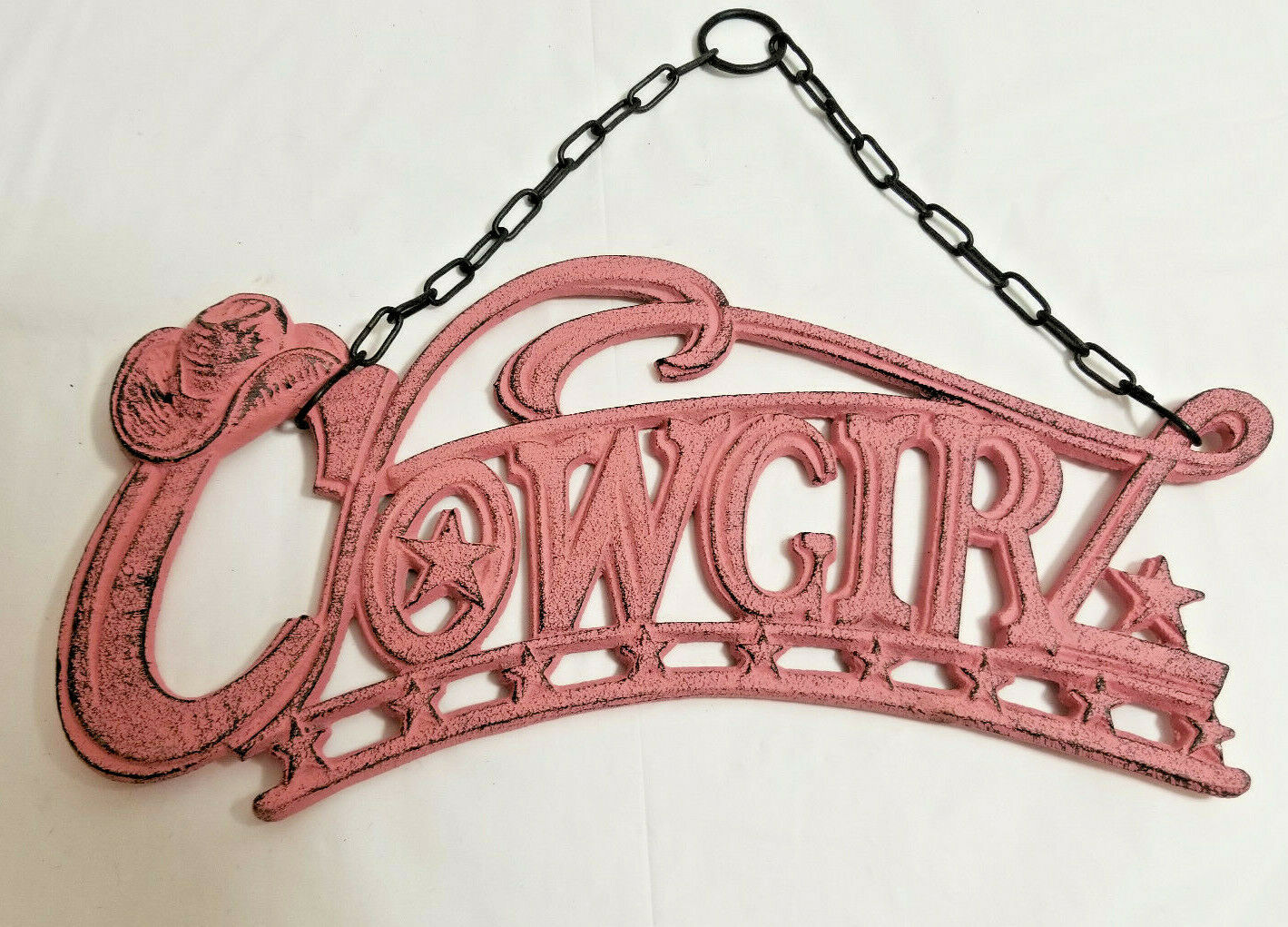 Cast Iron Metal COWGIRL Pink Outdoor/Indoor Wall Hanging Decor 11&quot; Wide - $28.95