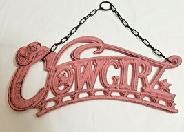 Cast Iron Metal COWGIRL Pink Outdoor/Indoor Wall Hanging Decor 11&quot; Wide - £22.87 GBP