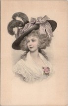 Beautiful Woman M Munk Vienne Pretty Face Lge Feather Hat Portrait Postcard X14 - £10.12 GBP