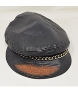 Harley Davidson USA Black Leather Low Captain Biker Cap Hat Logo Chain M... - £63.88 GBP