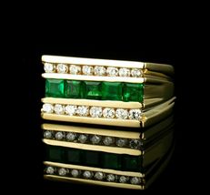 1.65Ct Princess Cut Emerald &amp; Diamond 14K Yellow Gold Over Men&#39;s Band Ring - £72.95 GBP