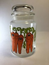 Vintage HILDI Anthropomorphic Carrots Glass Canister 7&quot; Apothecary Jar w... - $14.95