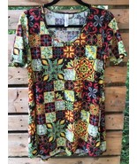 Lularoe Women&#39;s XS Artsy Flor De Lis Abstract Stretch Knit Top Hi Lo Tun... - $26.12 CAD