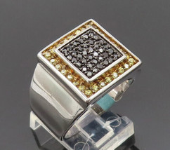 925 Silver - Vintage Black &amp; Yellow Sapphire Square Ring Sz 11.5 - RG27157 - $85.33