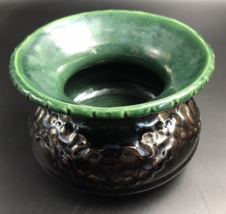 Antique c1890s Dark Green Glaze Spittoon Cuspidor Floral Ribbon Design 7... - $37.39