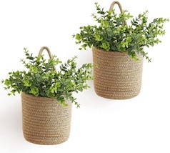 Dahey 2 Pack Wall Hanging Rope Basket With Artificial Eucalyptus, Brown - £26.29 GBP