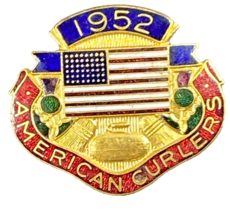 Curling American Curlers Curling Club Enamel Medal Pin Flag Vintage 1952  A - $7.92
