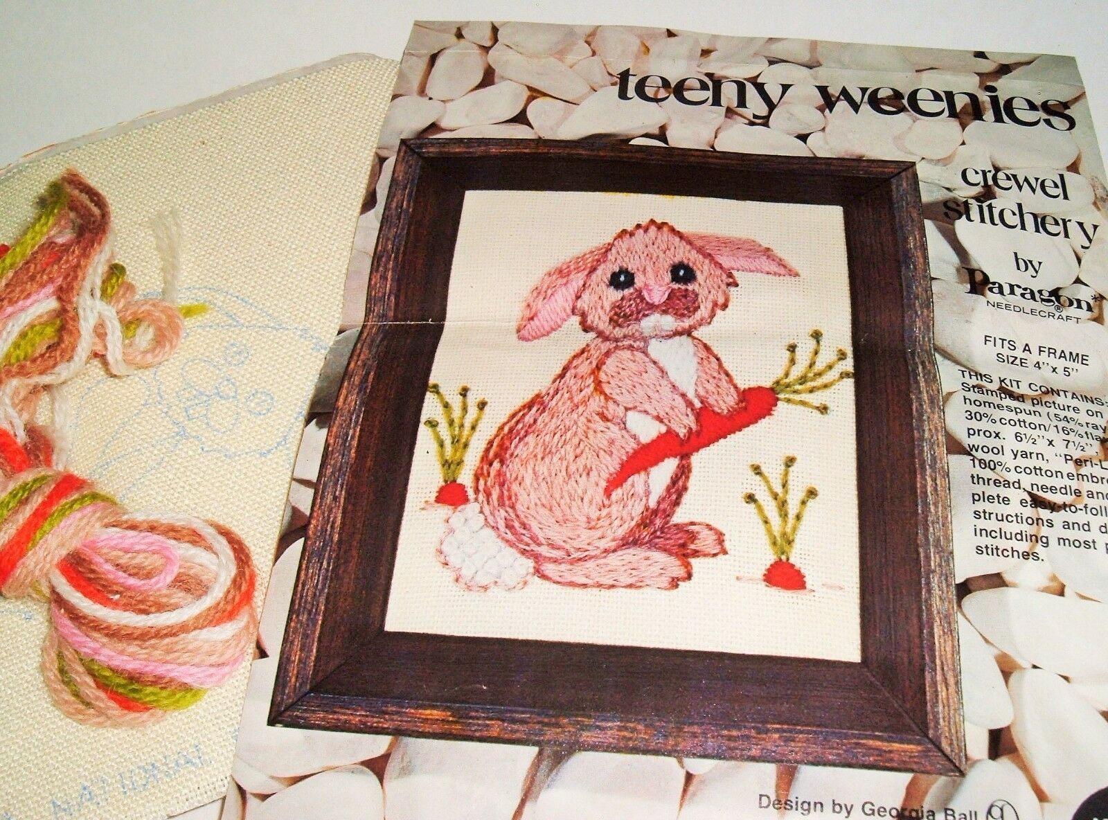 Bunny Rabbit Teeny Weenies VTG Crewel Stitchery by Paragon 1973 No. 0762 kitsch - $6.87