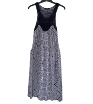 Lucky Brand Crochet Yoke Dress Size M Black White Print Drawstring Waist... - $19.40