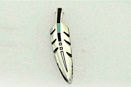 Vintage Feather Turquoise Onyx Pendant REAL SOLID .925 Sterling Silver 11.3 g - £94.29 GBP