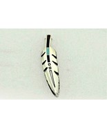 Vintage Feather Turquoise Onyx Pendant REAL SOLID .925 Sterling Silver 1... - £92.91 GBP
