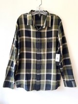 Volcom Size L Curwin LS Flannel Shirt Green Black Plaid Button Up Cotton - $656.94 MXN