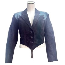 Scully Crop Jacket Size 6 Black Green Shoulder Design Genuine Leather Su... - £53.71 GBP