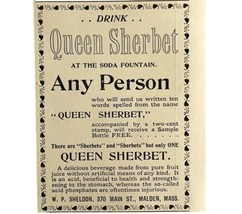 Queen Sherbet Soda Fountain Drink 1894 Advertisement Victorian Smoothie ... - $14.99