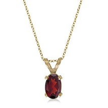 6x4mm Oval Shape Garnet Solitaire Pendant Necklace 14K Yellow Gold Plated - £66.17 GBP