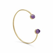 Purple Rough Cut Amethyst Gemstone Handmade 14k Gold Plated Open Cuff Bracelet - £129.25 GBP