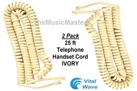 2X Ivory Almond 25ft Telephone Handset Receiver 4P4C Cable Curly Cord Wire VWLTW - £11.79 GBP