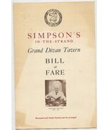Simpson's in the Strand Grand Divan Tavern Bill of Fare London 1965 Menu - $47.52