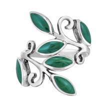 Mysterious Olive Leaves Green Malachite Wrap Sterling Silver Ring-7 - £20.01 GBP