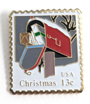 VTG Christmas Mailbox USPS USA 13 Cent Stamp Enamel Pin The March Co Red Grey... - £7.84 GBP