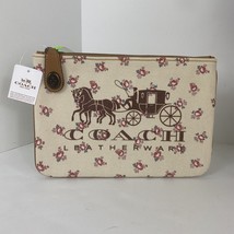 New Coach Pouch Horse Carriage Clutch Floral Canvas Turnlock Chalk F25619 B19 - £71.20 GBP