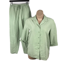 Jaclyn Smith Button Up Top &amp; Elastic Waist Pants Outfit Set ~ Sz M ~ Green - £17.68 GBP